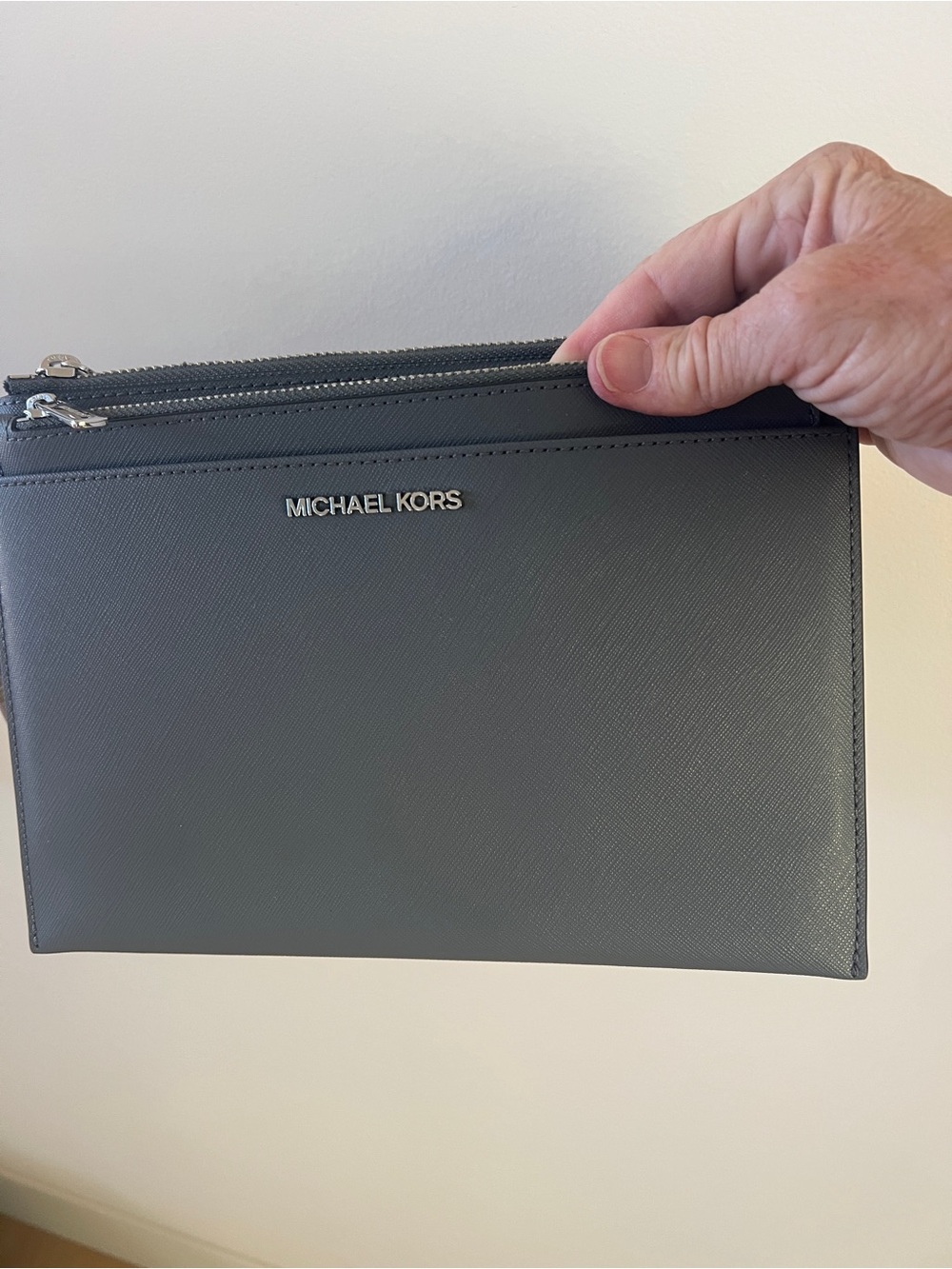 Michael Kors Men's Grey Saffiano Leather Zip Pouch